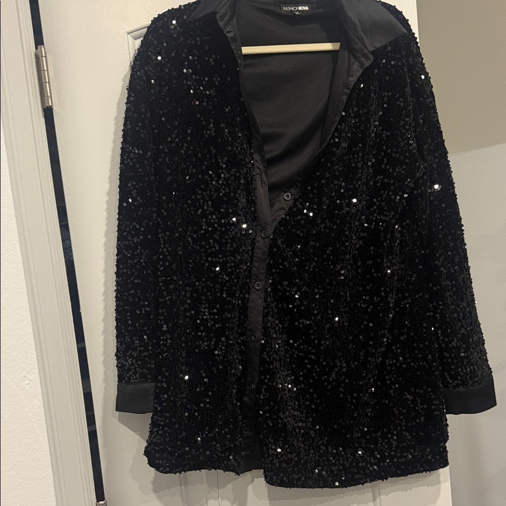 Fashion Nova Black Sequin Long Sleeve Dress